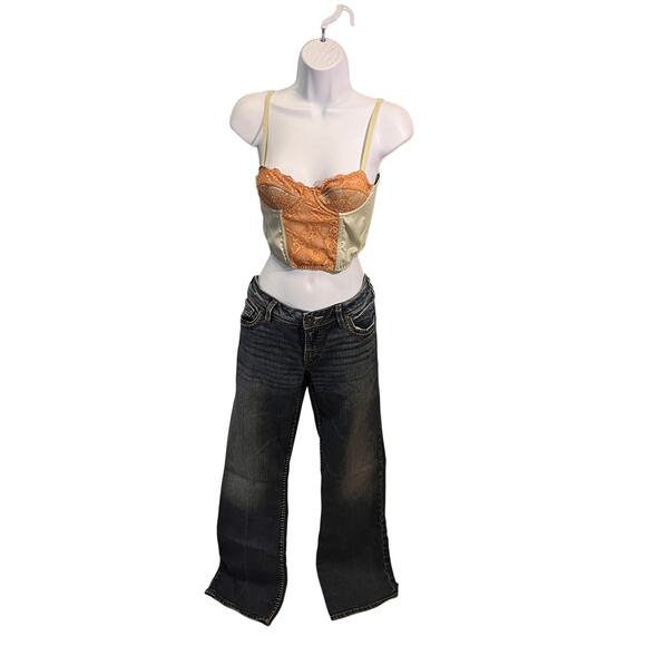 Urban Outfitters Satin Lace Corset Top XS Brown Mint Bustier
 Coquette Festival - Picture 3 of 9